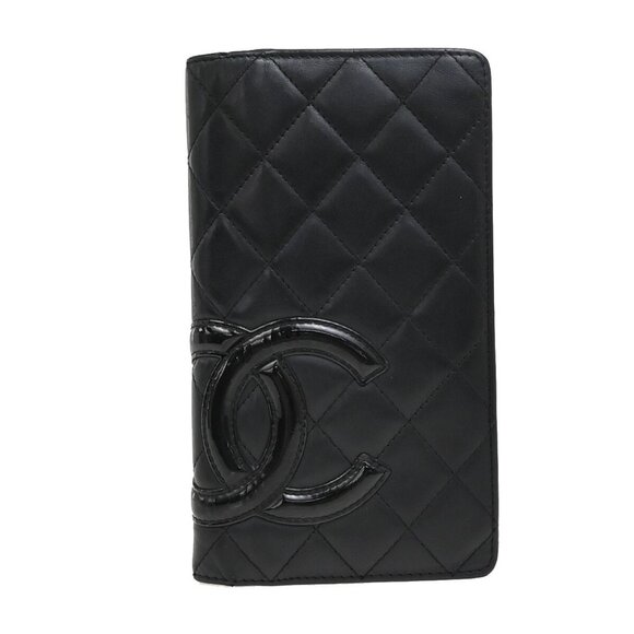CHANEL CC Cambon Bifold Vertical Long Wallet Patent Leather Black Pink - Picture 1 of 16